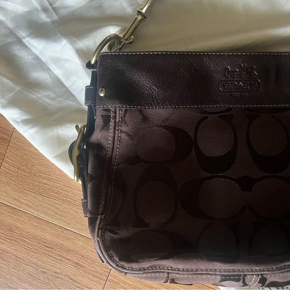 COACH Chocolate Brown Monogram Shoulder Bag - Picture 7 of 13